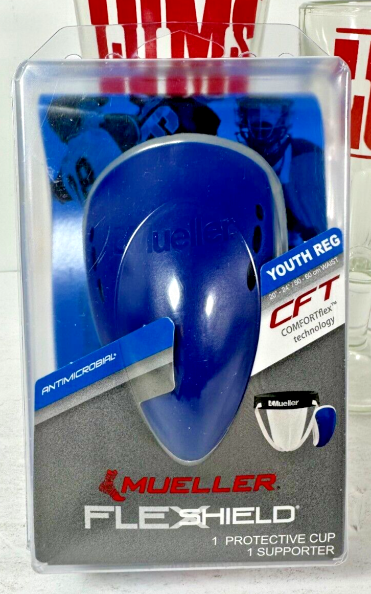 Support Sportif Mueller Youth Large Avec Coque Flexible – Blanc/Noir – Taille 24-28