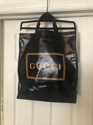 GUCCI Printed Logo / Black Coated Cotton Medium Tote Bag NWT  