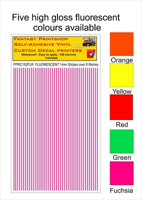 RC VINYL AUFKLEBER TRANSFER STREIFEN FUTTER VORGESCHNITTEN FPRC152 FLUORESZIEREND FUCHSIA 1mm