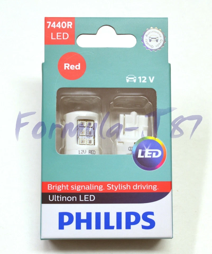 Philips Ultinon LED Light 7440 Red Two Bulbs Stop Brake Tail Upgrade Replace EO - Image 3 of 4
