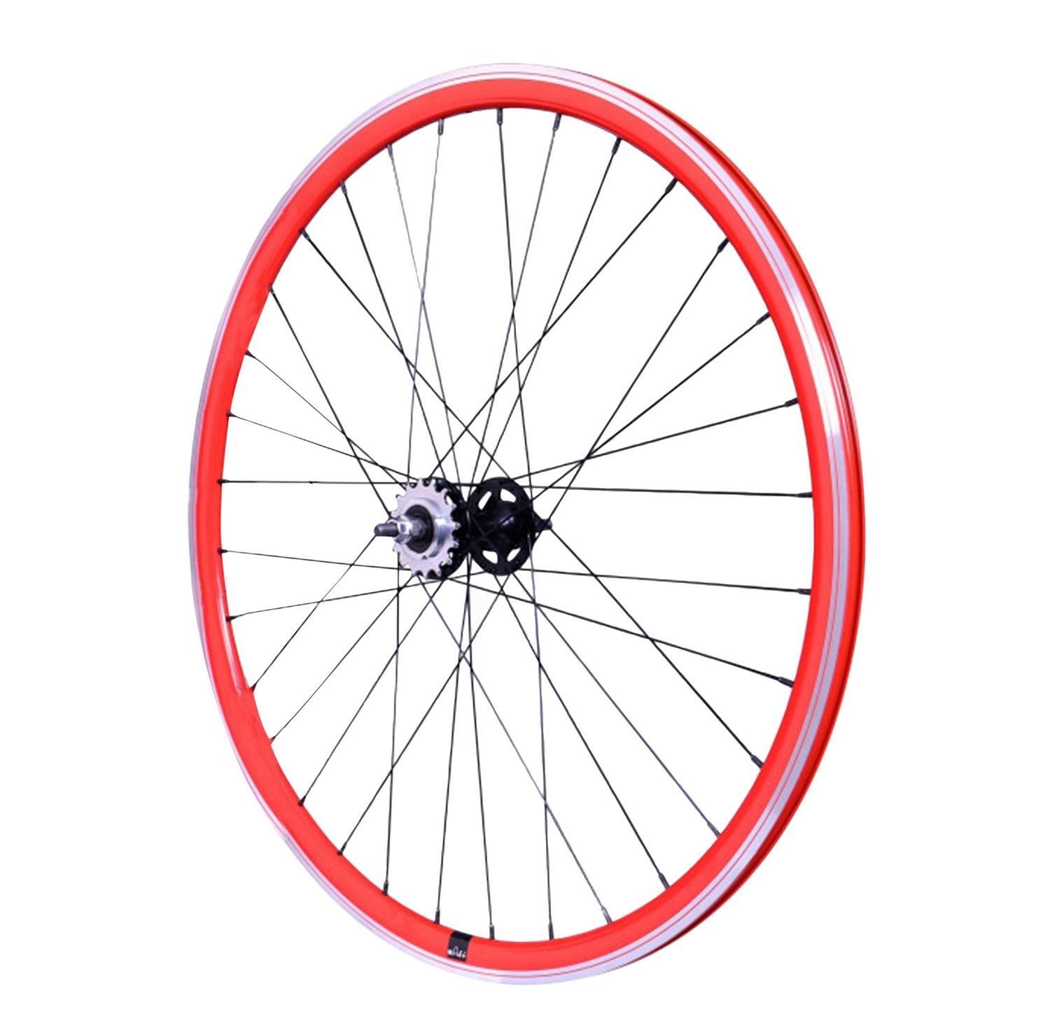 Roue fixie arrière rouge 30mm double filetage pour éviter les voilages