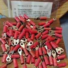 (100)  18RA-6 Sta-kon Ring Insul Vinyl Terminal Connector 22-16 AWG #6Bolt T&B 