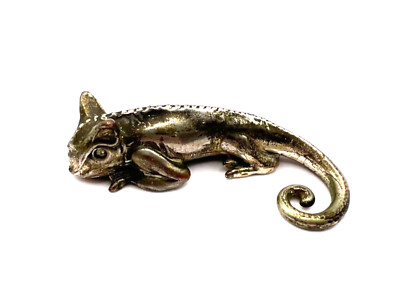 Vintage Brass Chameleon Figurine Detailed Reptile Sculpture Miniature Lizard MCM