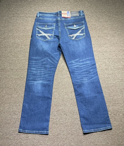 New AXEL Mens Slim Boot Cut Jeans Blue 