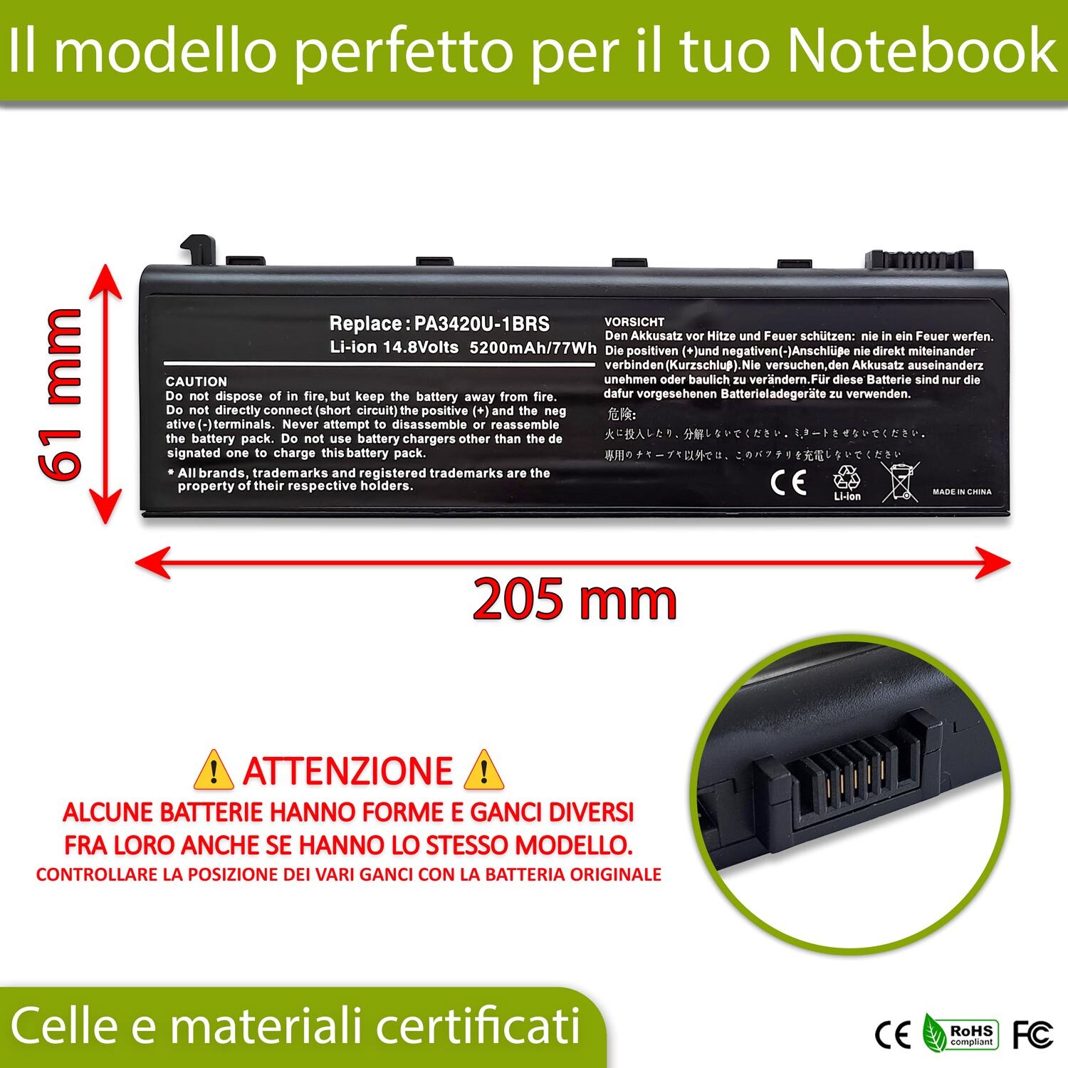 Batteria Toshiba Satellite L20-153 L20-155 L20-157 | 14.8V 5200mAh Ricambio - 2