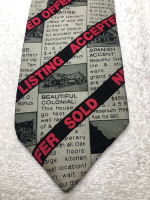 RALPH MARLIN MENS TIE GRAY RED BLACK REAL ESTATE 3.75 X 60