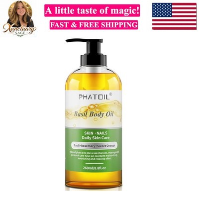 Basil Body Oil with Pump, 260 ml 8.8 fl.oz Multi-Purpose Massage Oil Basil Oi...