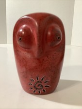 Hand carved Soapstone Owl Red Paperweight Figurine Decoration Bird