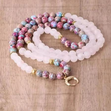 Natural Jade & Rose Quartz 108 Mala Beads Prayer Healing Yoga Bracelet Necklace
