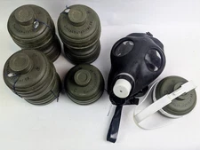Vintage Israeli Gas Mask + 8 Swiss Zivilschutzfilter 68 Canisters - New/Surplus