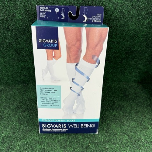 SIGVARIS Eversoft Diabetic Sock White Knee-high Compression Socks 8-15mmHg Large - Picture 1 of 7