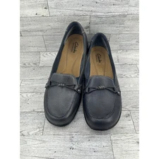 Clarks Bendables Women's Navy Leather Bow Loafer Flats Shoes Size 8.5M