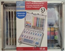 Artist's Loft 53pc Watercolor Paint Set w/ Case - Pencils Brushes Palette Pad