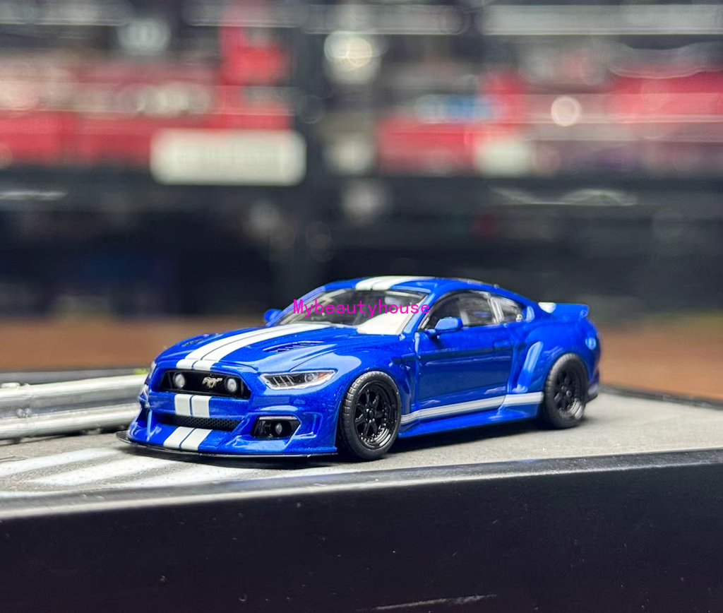 Liberty 1:64 Blue Mustang Widebody Muscle Sports Model Diecast Metal Car