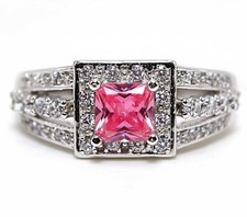 2CT Treated Pink Sapphire  White Topaz 925 Sterling Silver Ring Jewelry Sz 7