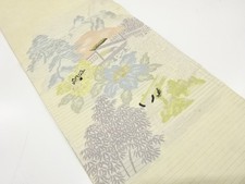 7576895: JAPANESE KIMONO / ANTIQUE SUMMER MARU OBI / WOVEN MANSION