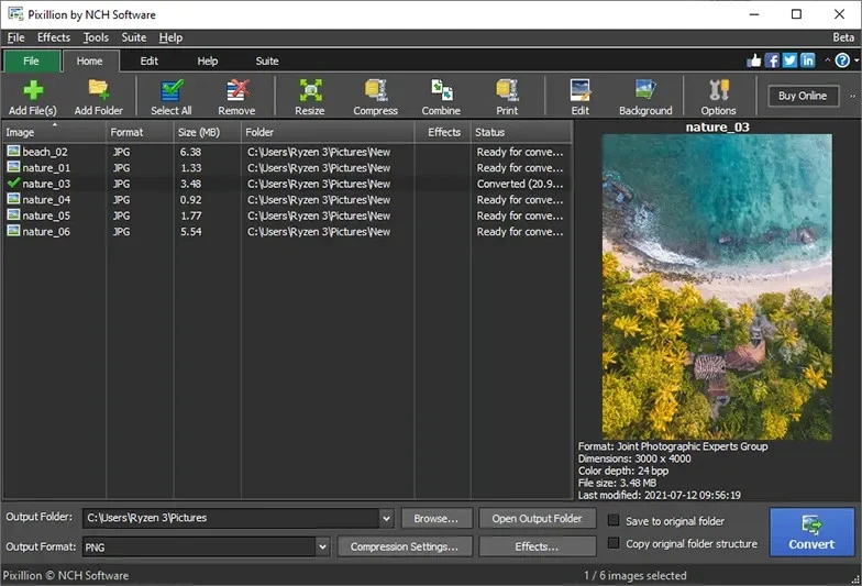 Pixillion Image File Converter Software Batch convert JPG, PNG, GIF, NEF NCH - Image 2 of 3