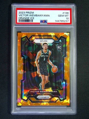 2023-24 Panini Prizm Victor Wembanyama #136 RC Rookie Orange Ice PSA 10