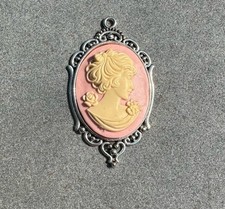 Large Vintage Style Cameo Pendant In Pink And Cream