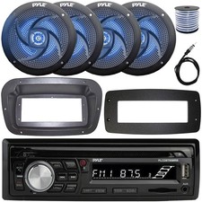 Pyle 1-DIN Marine CD Receiver W/Install Kit  Adapter Plate, 4x 4" LED Speakers