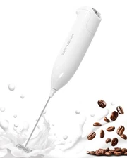 Milk Frother Handheld Battery Operated Electric Foam Maker, White Drink Mixer...