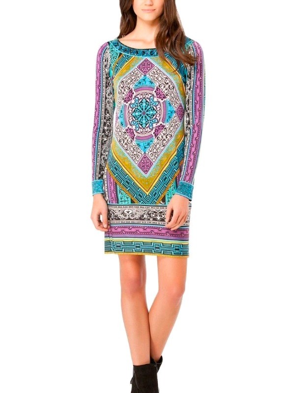 Hale Bob Multicolor Geometric Jersey Long Sleeve Knee Length Dress Size Small