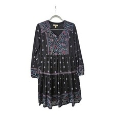 Style & Co. Womens XS Dress Black Tiered Mesh Overlay V-Neck Semi Sheer Sleeves
