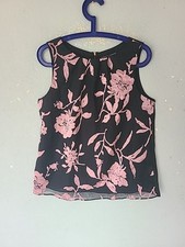 DOROTHY PERKINS beautiful SLEEVELESS PURPLE SILKY FLORAL ZIP REAR BLOUSE SIZE 14
