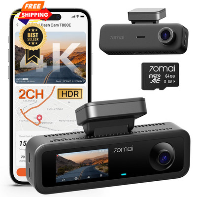 70mai 4K Dash Cam Front and Interior, HDR Camera T800E-64GB, Black