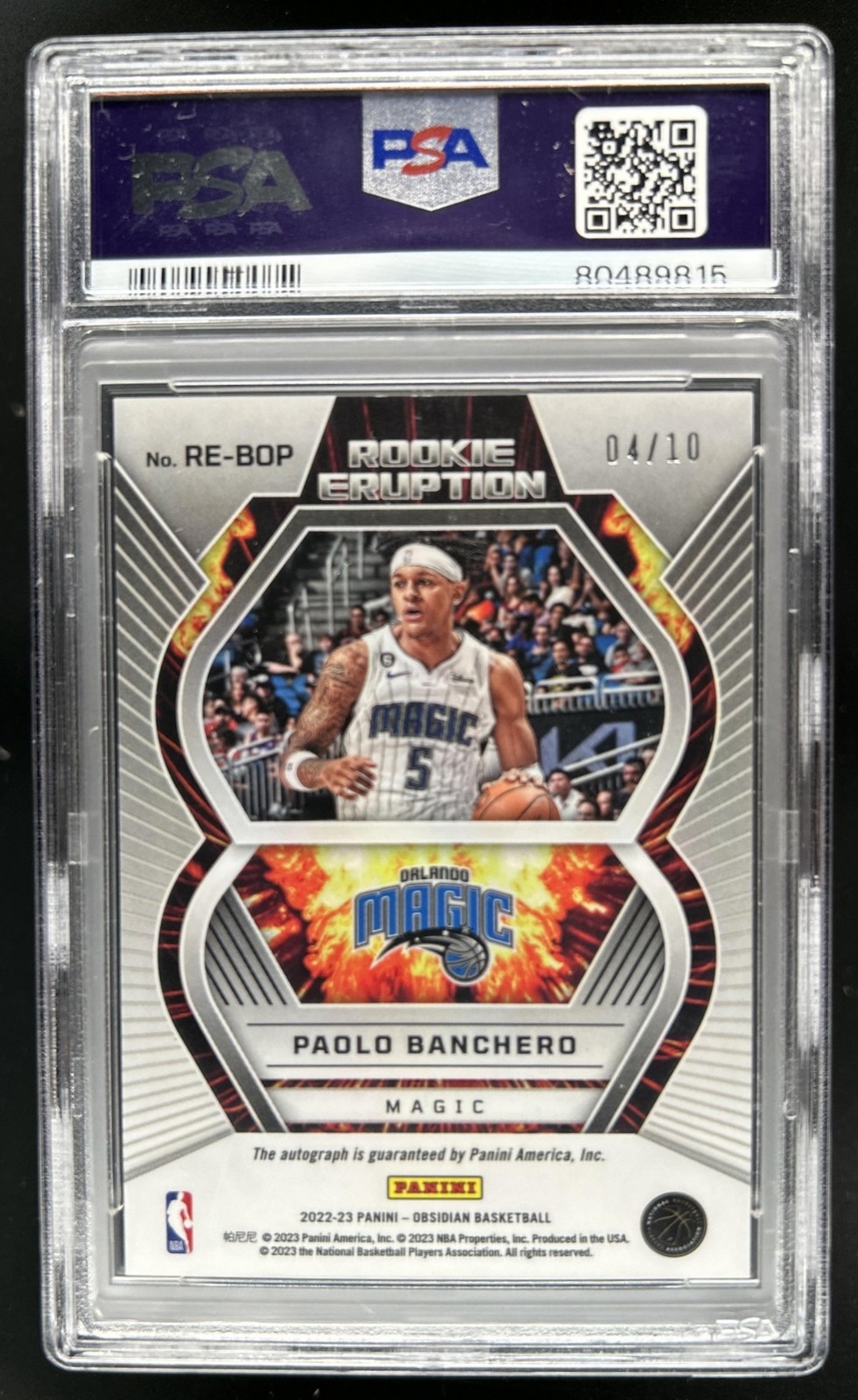 2022-23 Obsidian Paolo Banchero Rookie Eruption Auto Yellow RC #/10 PSA 10 view 2