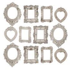 24 Pcs Resin Miniature Photo Frames Antique Small Dollhouse Wall Art