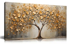 Tree Art Pictures for Wall in Living Room - Gold Yellow Canvas Wall Art for B...