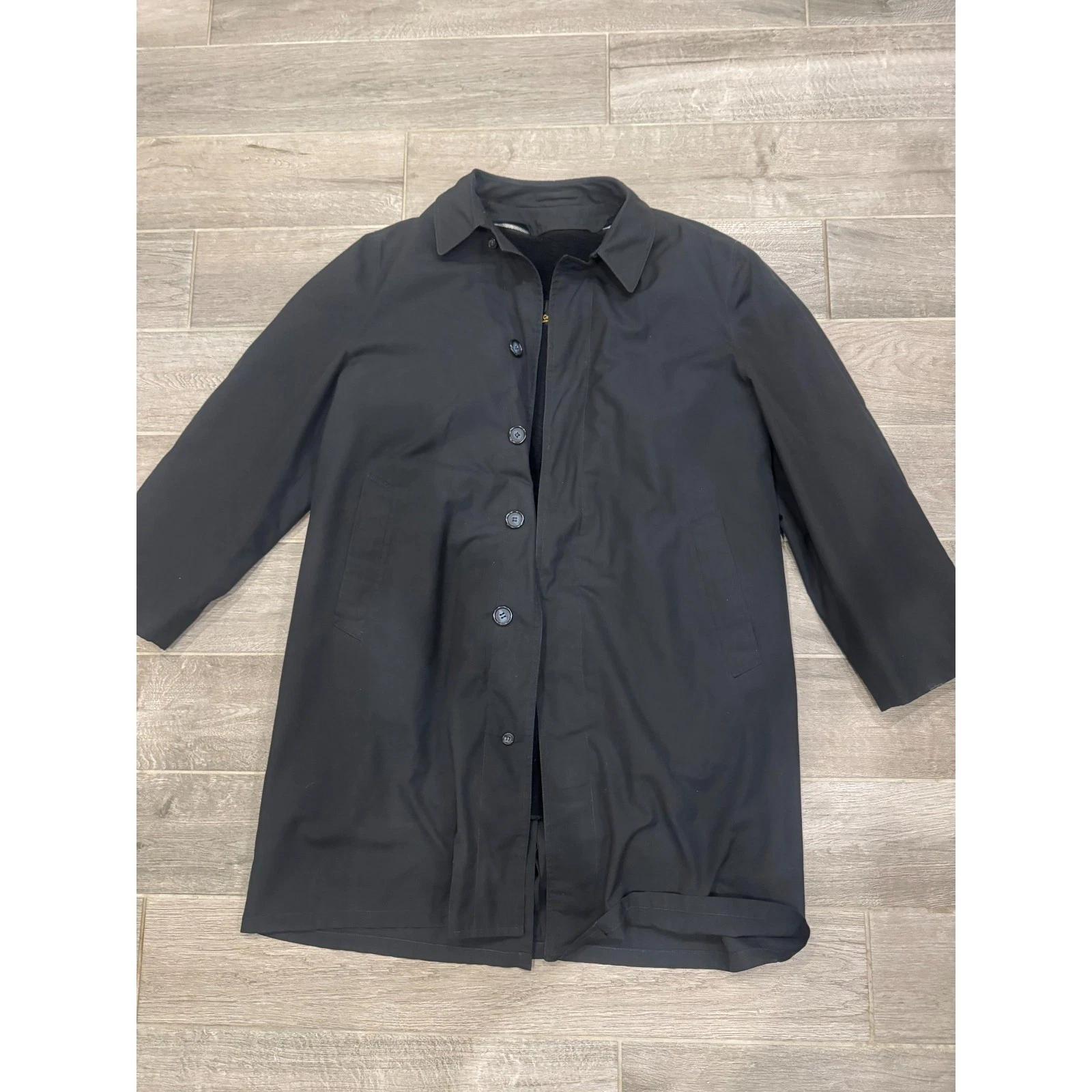 Men's Guild Crafted by Howard Black Rain Coat / Overcoat – Fleece Lined – Size L