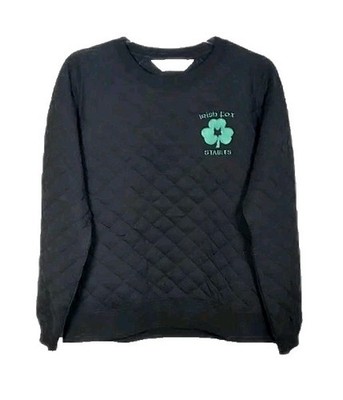 Boxercraft Quilted Sweatshirt M NWOT Black Irish Fox Stables Shamrock Pullover