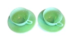 2 Fire King Jade Jadeite Ribbed Tea / Coffee Cups & Saucers Set Jane Ray