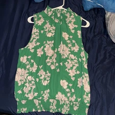 Sienna Sky Women Top Green Floral Smocked Neck Sleeveless Blouse Size XL