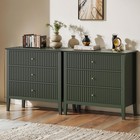 Large Green Fluted 3 Drawer Dresser Set of 2, Chest of Drawers with Ball Bear...