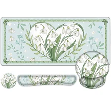 4-in-1 Floral Desk Mat Large Mouse Pad with Wrist Rest Green Flower Heart