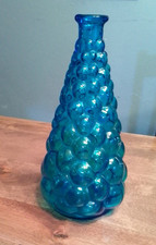 VTG MCM ITALIAN EMPOLI 11" BLUE BUBBLES GLASS GENIE BOTTLE DECANTER No Stopper