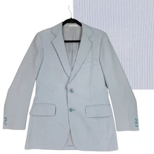 Vtg Richman Bros Seersucker Blazer 39R Men Blue Stripe Sport Coat Jacket 70s