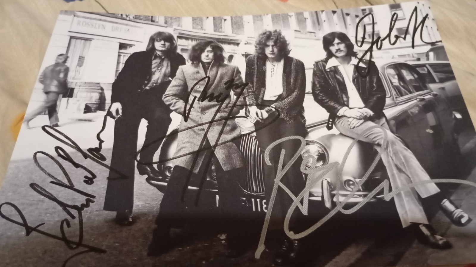 Foto autografata originale led zeppelin page plant bonham jones