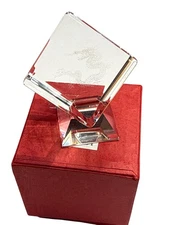 3D Laser Etched Crystal Glass Cube Dragon Figurine on Faceted Base with Gift Box