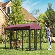 Outdoor Dog Kennel, Dog Playpen with Rotating Bowl Holders Cover Red