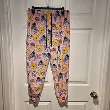 Women's sz S 4 6 Disney Winnie the Pooh Eeyore Tigger Pink Fleece Pajama Pants