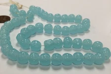45 VINTAGE JAPANESE CHERRY BRAND GLASS CHALCEDONY BLUE 10mm. BAROQUE BEADS 4602T