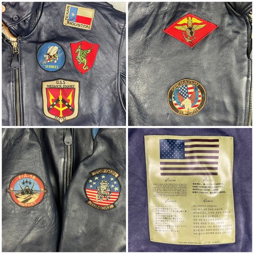 Top Gun Bomber Jacket Men 5XL Navy Blue Leather G-1 Maverick Aviator Flight US 1 - Picture 7 of 14