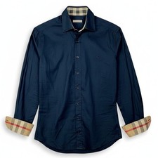 Burberry Brit Men's Small Navy Blue Nova Check Cuffs Collar Button-Up Shirt
