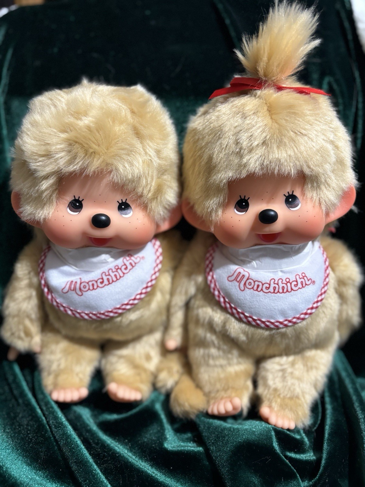 Monchhichi Sekiguchi Medium Blonde-Beige Premium Boy And Girl Set 10 Inch Dolls