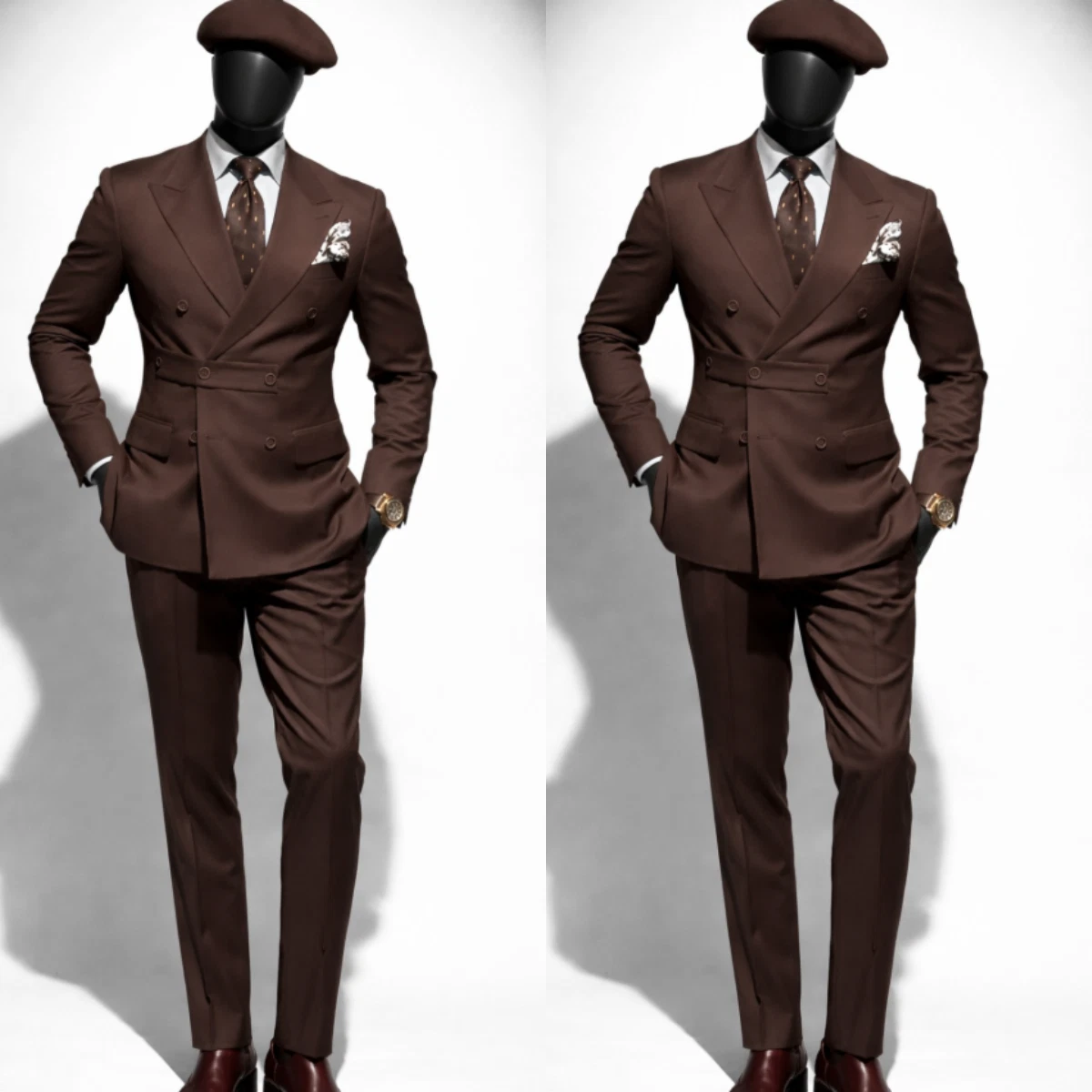 Peak Lapel Men's Brown Tuxedo Jacket Office Workweat 2Pcs Formal Men's Suit