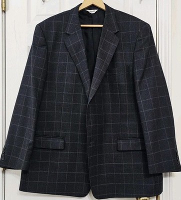 Joseph & Feiss 46R Gray Windowpane Blazer Jacket sport suit coat 100%wool